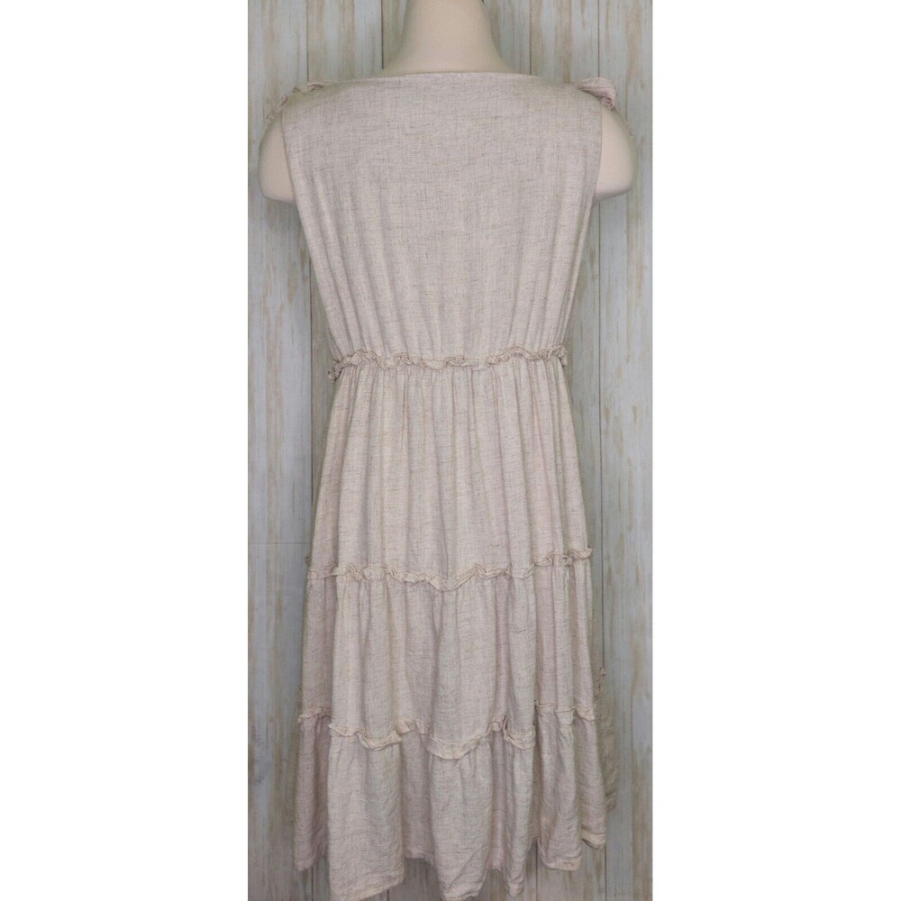 Pink Lily Women's Dress~Linen Blend~ Sleeveless~Ruffled~Tie Straps~Size Large - Picture 2 of 10